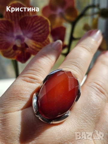 Масивен сребърен пръстен с Карнеол, снимка 5 - Пръстени - 52259169