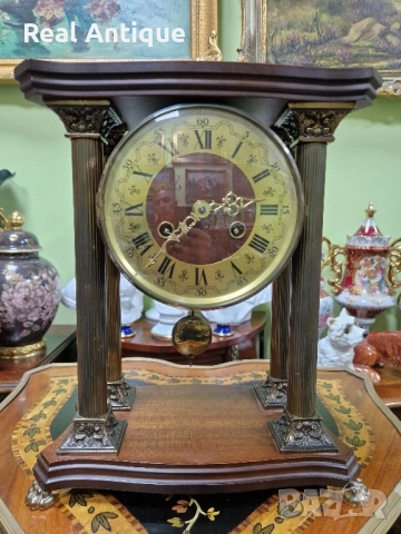 Прекрасен антикварен немски каминен часовник , снимка 2 - Антикварни и старинни предмети - 51951670