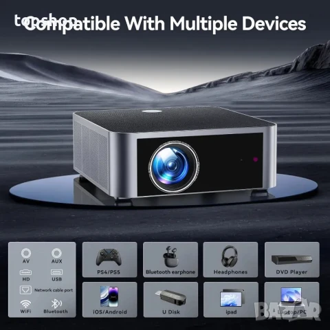 НОВ, ТЕСТВАН, ПЕРФЕКТЕН 4k проектор HYTOBP Y3 с WiFi 6 и Bluetooth 5.2, 800 ANSI Native 1080P..., снимка 3 - Плейъри, домашно кино, прожектори - 50555954