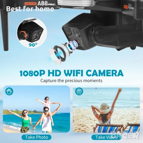 Euakee 1080P HD Дрон с камера ,WiFi сензор за деца и начинаещи  с 2 батерии, снимка 2 - Дронове и аксесоари - 50574965