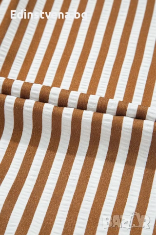 Дамска рокля тип риза на райе в кафяво и бяло, снимка 9 - Рокли - 50849708