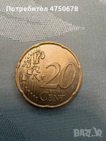 Колекционерска монета 20 цента Италия 2002 с грешки, снимка 2 - Нумизматика и бонистика - 53652951