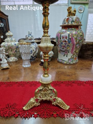 Прекрасен Неупотребяван висок антикварен белгийски пепелник от бронз и оникс , снимка 5 - Антикварни и старинни предмети - 45637821