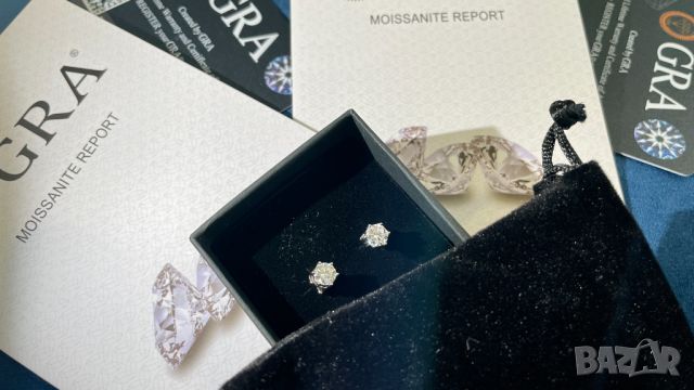 Сребърни обеци с Mойсанит (диамант) - 0,5 + сертификат, снимка 5 - Обеци - 46395820