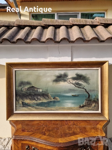 Чудесна антикварна авторска картина масло върху платно 