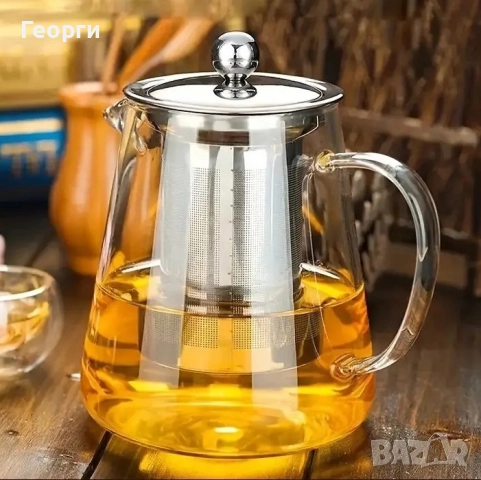 Стъклен чайник с цедка, боросиликат, снимка 3 - Аксесоари за кухня - 51556103