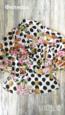 Разкошна Брандова Риза с Десен На Монети и Цветя Ефирен Модел