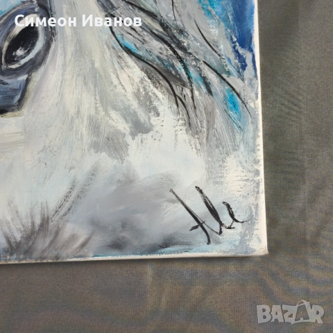 Интересна картина на кон подписана #6363 35 х 46 см, снимка 2 - Други ценни предмети - 53916462