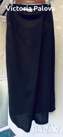 Черна права пола wrap, лен и памук, снимка 2 - Поли - 51640141