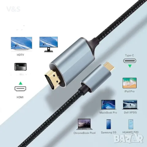 Видео кабел, USB-C/HDMI, 4K, 2 м, сив, снимка 3 - Резервни части за телефони - 48133346