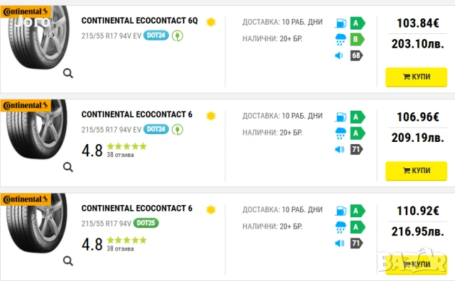 4 броя гуми Continental Eco Contact 6 в отлично състояние, снимка 4 - Гуми и джанти - 53773086