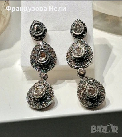 Старинни обеци с диаманти, снимка 4 - Обеци - 53957203