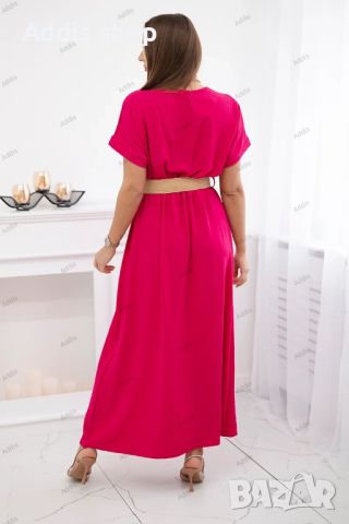Дълга дамска рокля с декоративен колан, 13цвята , снимка 4 - Рокли - 46060880