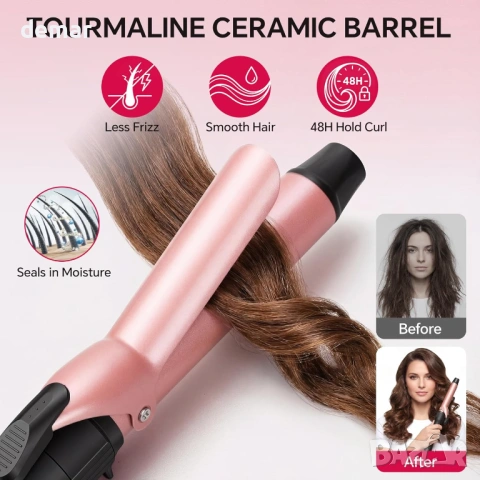 Комплект маша за коса 3 в 1 със сменяеми керамични цилиндри, 14 температурни настройки, снимка 3 - Маши за коса - 54064462