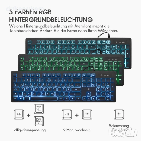Комплект клавиатура и мишка с кабел – RGB подсветка, USB, QUERTZ, черен, снимка 2 - Клавиатури и мишки - 53382191