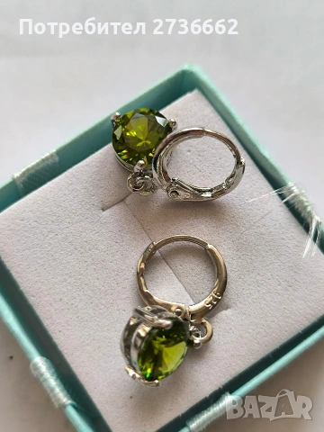 Сребърни обеци със зелен цирконии , снимка 3 - Обеци - 53710552