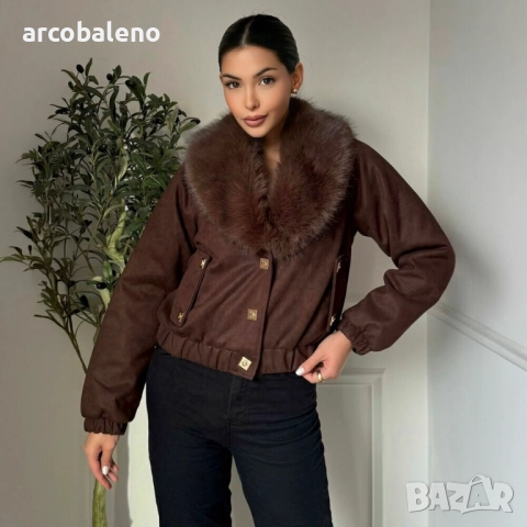 Дамско зимно яке от еко кожа с яка от изкуствена кожа, 2цвята, снимка 6 - Якета - 52382413