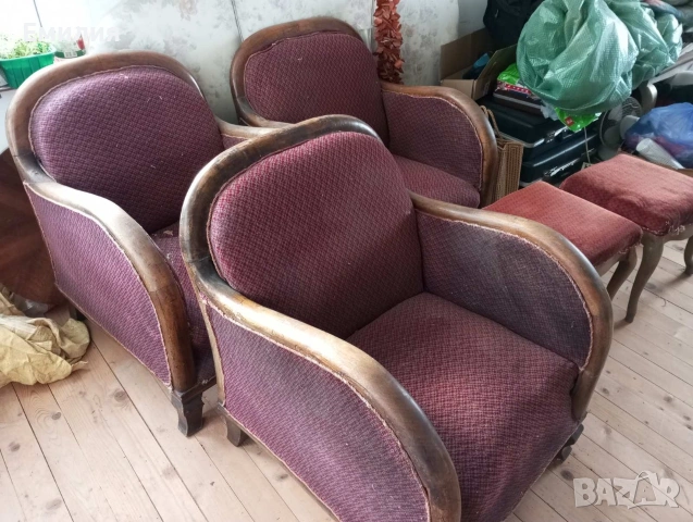 Стари ретро фотьойли и табуретки , снимка 2 - Дивани и мека мебел - 54028325