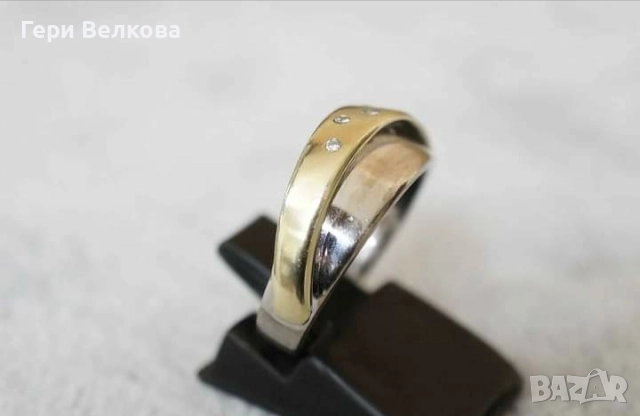 Златен пръстен 14к с диаманти, снимка 2 - Пръстени - 51801910