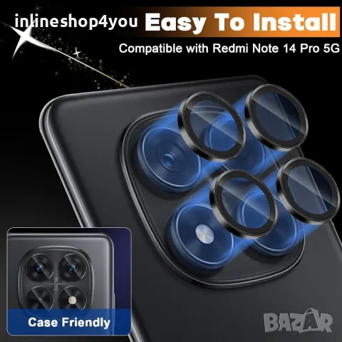 Стъклен Протектор за Камера Тип Рингове за Xiaomi Redmi Note 14 Pro 5G, снимка 2 - Фолия, протектори - 49233430