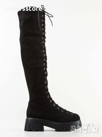 Равни ботуши - черен велур - MX362 , снимка 2 - Дамски ботуши - 53169259