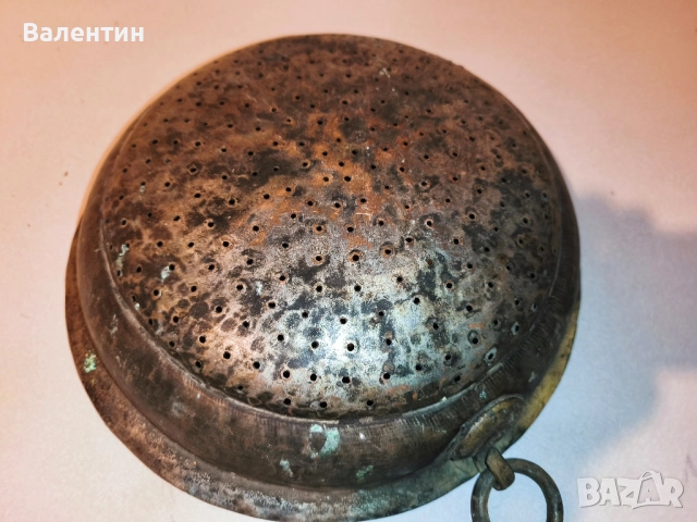 Бакърено сито с дръжка 14, снимка 7 - Антикварни и старинни предмети - 52524636