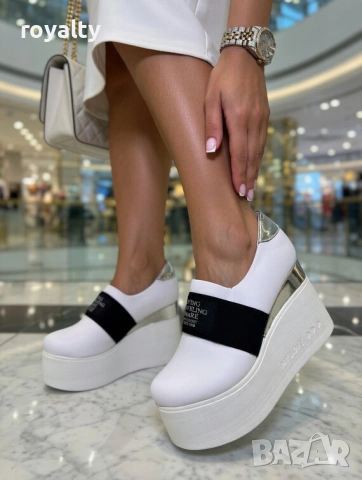 Обувки на платформа - бял текстил, снимка 2 - Дамски ежедневни обувки - 54029318