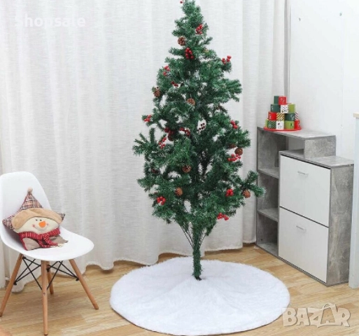 Бяла кръгла плюшена подложка за коледно дърво,елегантна украса за празничния декор., снимка 7 - Декорация за дома - 52485764