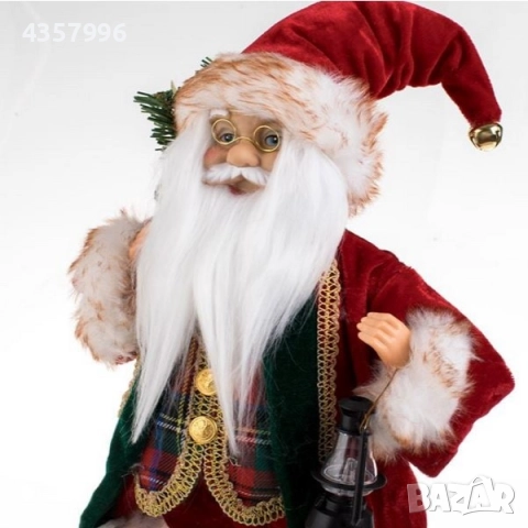 Коледна реалистична фигура Дядо Коледа с чувал и фенер 45cm, снимка 2 - Декорация за дома - 52393943