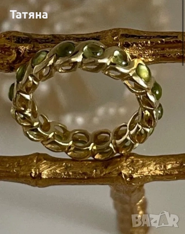 красив позлатен сребърен пръстен с вложки от оливин/перидот. сръбро 925, P.53, снимка 5 - Пръстени - 53136298