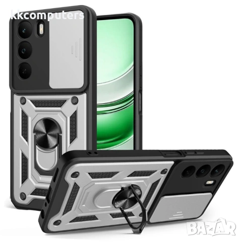 Калъф за Realme C71 4G с Въртяща се Стойка и Плъзгащо Капаче за Камера - PC + TPU, Военна защита, Ма, снимка 2 - Калъфи, кейсове - 53444054