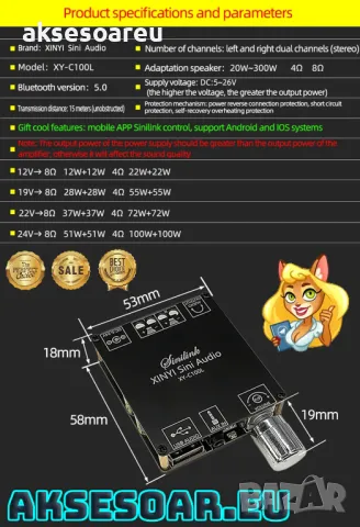 Нов мощен висококачествен мини Стерео цифров усилвател Клас D 2 X 100W с Bluetooth 5.0 AUX жак и USB, снимка 10 - Ресийвъри, усилватели, смесителни пултове - 48679557