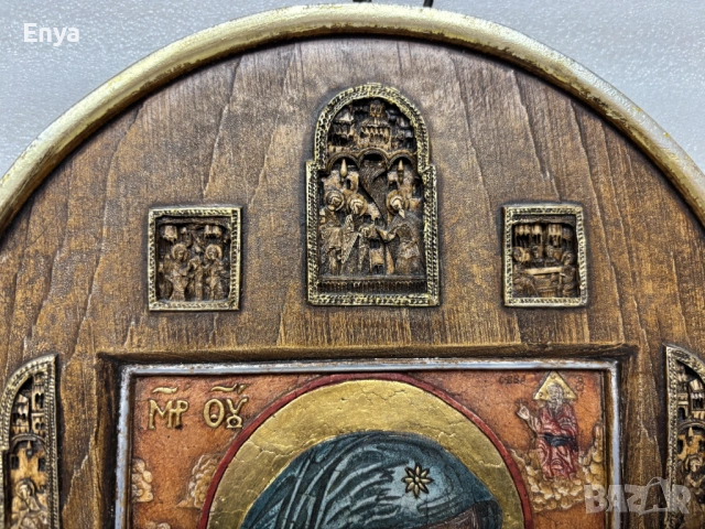 Ръчно рисувана икона на Света Богородица Долороса с миниатюри, снимка 2 - Икони - 53620506