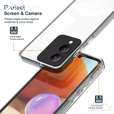 Защитен калъф TPU+PC за vivo Y17s 4G / Y28 5G / Y33t- TPU гръб, PC рамка, вкл. Протектор (Черен, Про, снимка 3 - Калъфи, кейсове - 52561544