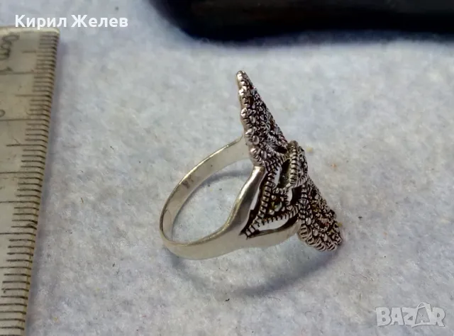 РАЗКОШЕН АЖУРЕН СКЪПОЦЕНЕН СРЕБЪРЕН ПРЪСТЕН СРЕБРО 925 ИНКРУСТИРАН с ФАСЕТИРАНИ МАРКАЗИТИ 49113, снимка 6 - Пръстени - 50024244