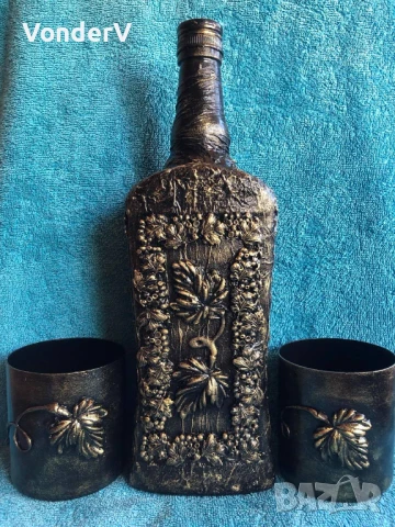 Комплекти за подарък Бутилка с чаши Картини за дома Ръчна изработка Повод Рожден ден Юбилей, снимка 2 - Сервизи - 49539640