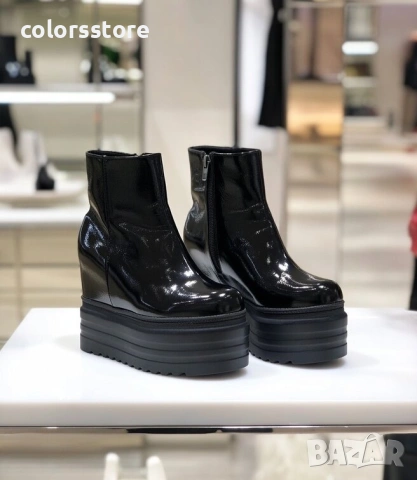 Боти на платформа - черен лак - SJB50 