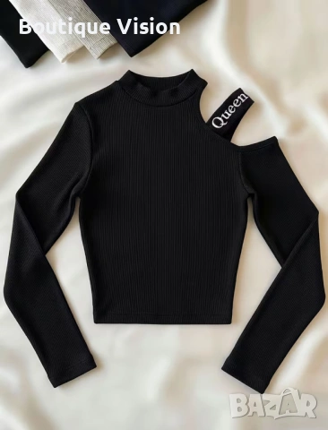 Ново! Къса блуза с надпис Queen, наличен С размер, снимка 3 - Блузи с дълъг ръкав и пуловери - 53642045