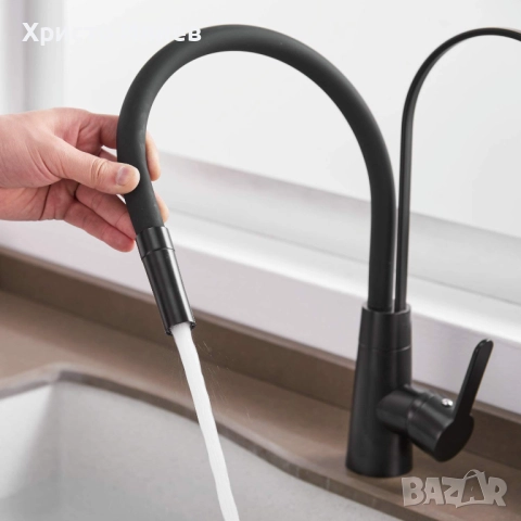 Луксозен модерен кухненски смесител Черен въртящ се на 360 чучур, снимка 5 - Смесители - 51988346