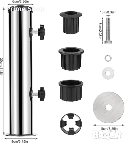 Универсална стойка за чадър от неръждаема стомана с адаптери, снимка 2 - Градински мебели, декорация  - 54164400