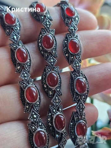 Винтидж сребърен комплект с Карнеол и марказити