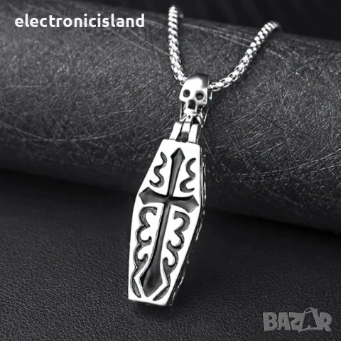 Винтидж отварящо се колие от неръждаема стомана във формата на ковчег и вътре скелет, пънк, вампир, снимка 8 - Колиета, медальони, синджири - 53940121