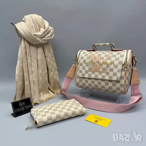 дамски комплект чанта, портфейл и шал louis vuitton , снимка 5 - Чанти - 48243364