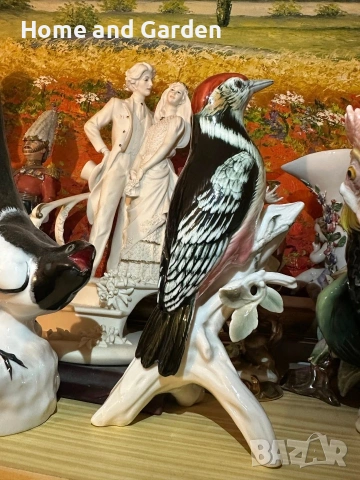 Karl Ens Volkstedt Германия „Кълвач“ след 1945 г. – порцелан 25 см, ръчно рисуван, снимка 6 - Антикварни и старинни предмети - 54025840