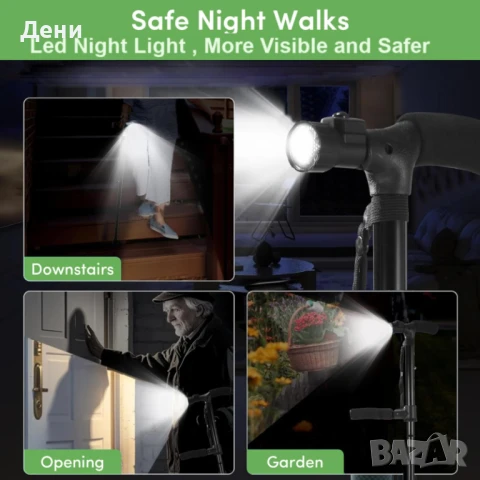 Модерен сгъваем Бастун с LED осветление /Нов/, снимка 4 - Бастуни - 51393486