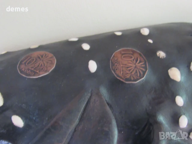 Африканска маска с медни инкрустации-голяма, снимка 7 - Антикварни и старинни предмети - 50887562