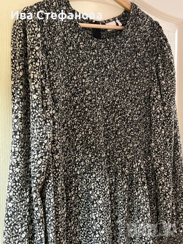 Нова елегантна ежедневна за маратонки черно бяла свободна кройка волни буфан ръкав флорален принт , снимка 2 - Рокли - 51414605