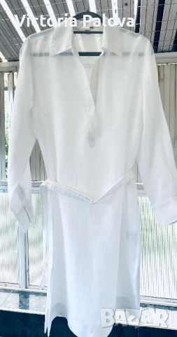 Бяла рокля/туника  H&M 100% лен, снимка 8 - Рокли - 50505257
