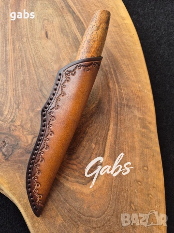 Ловен нож дамаска стомана LN439,фултанг с кожена кания, снимка 12 - Ножове - 53572029