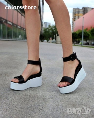 Сандали на платформа - черна кожа - 336

